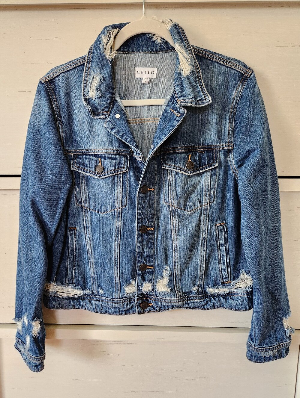 Cello Distressed Denim Jean Jacket Size Medium